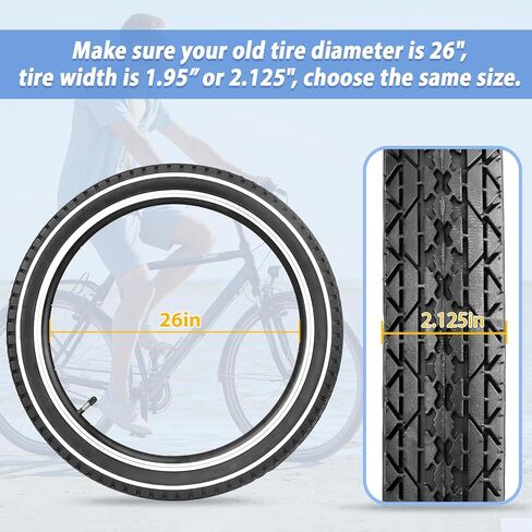 MEGHNA Bike Tire 20/24/26 x 2.125 inch Mountain Bike Tire with Bike Tube A/V 48mm & Tire Lever White Wall Foldable Tire Replacement for Cruiser Bike Kids Bike Mountain Bike Folding Bike City Bike in Kuwait