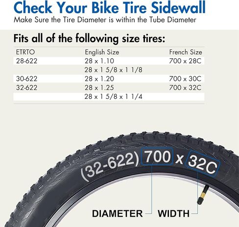 LotFancy 700 x 28C/30C/32C Bike Tubes, 2Pcs 700x28C/700x30C/700x32C (28-622/30-622/32-622) 28 x 1 5/8 x 1 1/4 Tube with 2 Tire Levers in Saudi Arabia