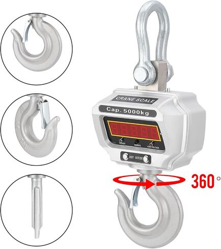 Industrial Heavy Duty Crane Scale, 11000lbs/5T Crane Scale with LED Screen&Remote Control, High Precision for Construction, Factory, Farms, Cast Aluminum Case, Rechargeable in Saudi Arabia