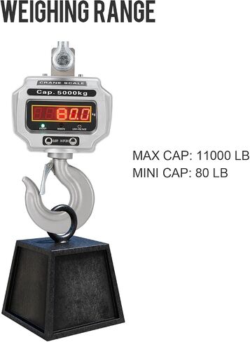 Industrial Heavy Duty Crane Scale, 11000lbs/5T Crane Scale with LED Screen&Remote Control, High Precision for Construction, Factory, Farms, Cast Aluminum Case, Rechargeable in Saudi Arabia