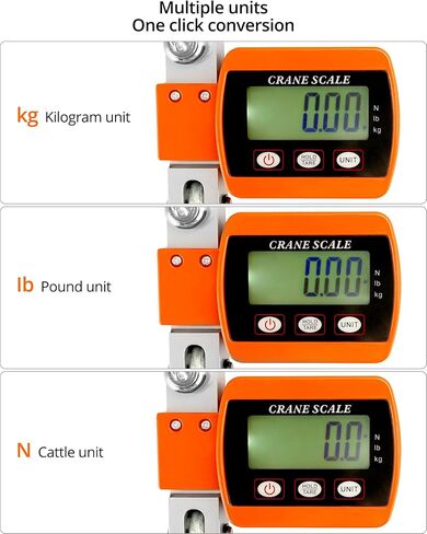 مقياس رافعة رقمي عالي التحمل من QWORK - سعة 2200 رطل/1000 كجم، تحويل وحدة مزدوجة، مقياس تعليق صناعي دقيق ومحمول للزراعة والصيد واستخدام المستودعات، الألومنيوم المصبوب، برتقالي in Kuwait