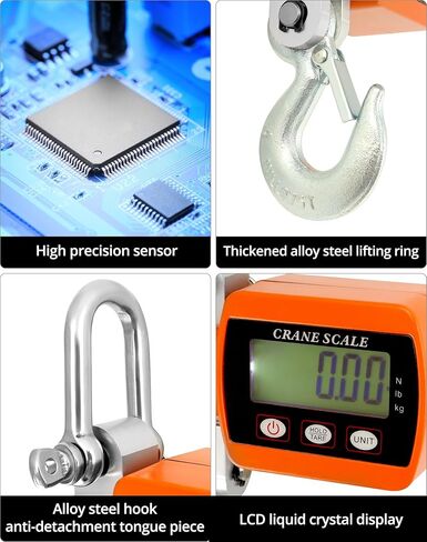 مقياس رافعة رقمي عالي التحمل من QWORK - سعة 2200 رطل/1000 كجم، تحويل وحدة مزدوجة، مقياس تعليق صناعي دقيق ومحمول للزراعة والصيد واستخدام المستودعات، الألومنيوم المصبوب، برتقالي in Kuwait