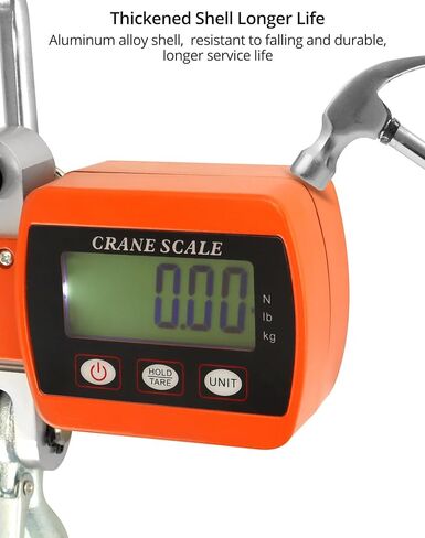 مقياس رافعة رقمي عالي التحمل من QWORK - سعة 2200 رطل/1000 كجم، تحويل وحدة مزدوجة، مقياس تعليق صناعي دقيق ومحمول للزراعة والصيد واستخدام المستودعات، الألومنيوم المصبوب، برتقالي in Kuwait