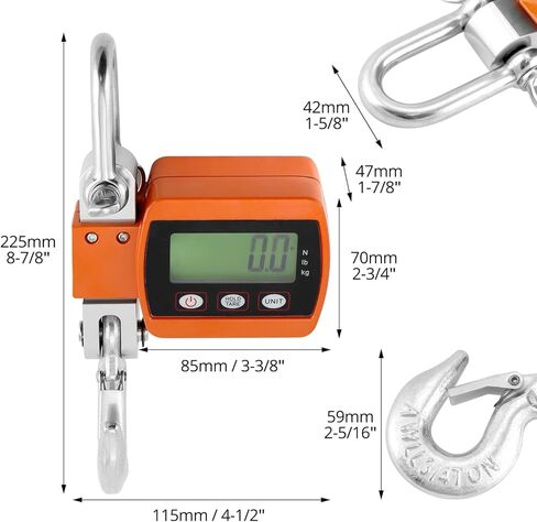 مقياس رافعة رقمي عالي التحمل من QWORK - سعة 2200 رطل/1000 كجم، تحويل وحدة مزدوجة، مقياس تعليق صناعي دقيق ومحمول للزراعة والصيد واستخدام المستودعات، الألومنيوم المصبوب، برتقالي in Kuwait