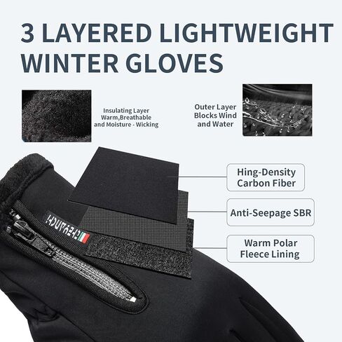 Winter Warm Gloves for Men Women Touchscreen Windproof Waterproof Cold Weather Driving Black Sport Gloves for Cycling Running Skiing Hiking Climbing Shooting Fishing (Large) in Saudi Arabia