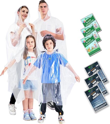 Disposable Rain Ponchos for Kids 6 Pack/Adults 10 and 6 Pack/Ponchos Family 6 Pack Extra Thicker Emergency Ponchos in Saudi Arabia