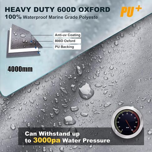 غطاء قارب، أغطية قارب، بطول يصل إلى 9.5'-10.5'، مقاوم للشتاء، مقاوم للأشعة فوق البنفسجية، غطاء زورق مقاوم للبهتان والتمزق 600D (رمادي، 9.5'-10.5' L، عرض الشعاع 70 بوصة) in Kuwait