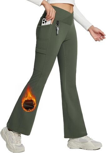 SPEXIAL Women's Fleece Lined Pants Water Resistant Thermal Hiking Warm Crossover Flare Leggings Winter Outdoor Pants in Saudi Arabia
