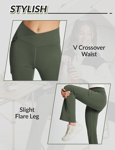 SPEXIAL Women's Fleece Lined Pants Water Resistant Thermal Hiking Warm Crossover Flare Leggings Winter Outdoor Pants in Saudi Arabia