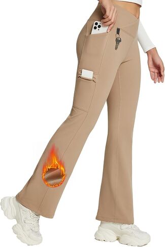 SPEXIAL Women's Fleece Lined Pants Water Resistant Thermal Hiking Warm Crossover Flare Leggings Winter Outdoor Pants in Saudi Arabia