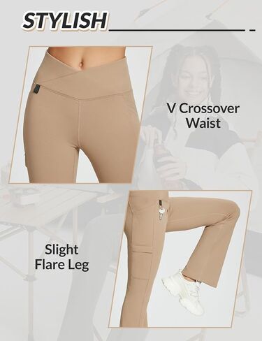SPEXIAL Women's Fleece Lined Pants Water Resistant Thermal Hiking Warm Crossover Flare Leggings Winter Outdoor Pants in Saudi Arabia