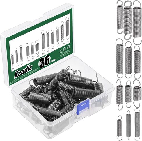 Keadic 36Pcs 12 Sizes Heavy Duty Large Extension Spring Assortment Set, Zinc Plated Wire-Metal Mechanical Springs with Hook Ends for Home Repairs in Saudi Arabia