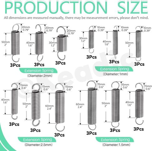 Keadic 36Pcs 12 Sizes Heavy Duty Large Extension Spring Assortment Set, Zinc Plated Wire-Metal Mechanical Springs with Hook Ends for Home Repairs in Saudi Arabia