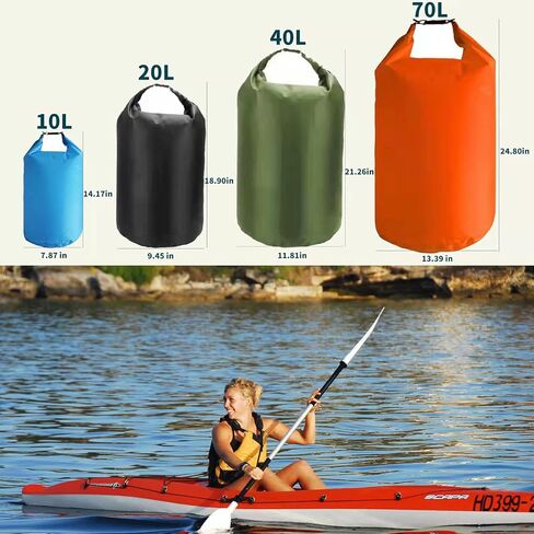 CMCOOPLX 10L/20L/40L/70Lحقيبة جافة مقاومة للماء، أكياس تخزين أكياس الزورق خفيفة الوزن، أكياس جافة حقائب مقاومة للماء للتجديف بالكاياك وركوب القوارب والمشي لمسافات طويلة والتخييم والسفر وصيد الأسماك والسباحة البحرية (أسود، 70 لتر) in Saudi Arabia
