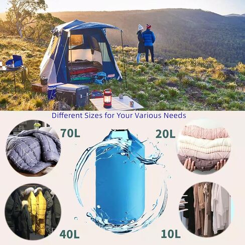 CMCOOPLX 10L/20L/40L/70Lحقيبة جافة مقاومة للماء، أكياس تخزين أكياس الزورق خفيفة الوزن، أكياس جافة حقائب مقاومة للماء للتجديف بالكاياك وركوب القوارب والمشي لمسافات طويلة والتخييم والسفر وصيد الأسماك والسباحة البحرية (أسود، 70 لتر) in Saudi Arabia