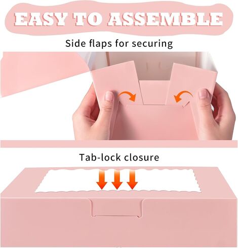 KPOSIYA 20pcs Pink Cake Boxes with Cake Boards,12x12x6 inch Bakery Boxes with Window,Square Cardboard Cake Containers, Cake box 12inch for Birthday Party Wedding in Saudi Arabia