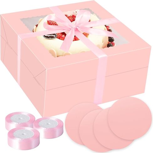 KPOSIYA 20pcs Pink Cake Boxes with Cake Boards,12x12x6 inch Bakery Boxes with Window,Square Cardboard Cake Containers, Cake box 12inch for Birthday Party Wedding in Saudi Arabia