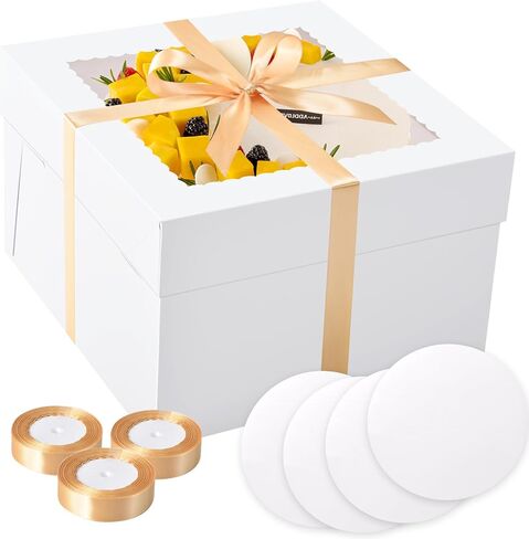 KPOSIYA 20pcs Pink Cake Boxes with Cake Boards,12x12x6 inch Bakery Boxes with Window,Square Cardboard Cake Containers, Cake box 12inch for Birthday Party Wedding in Saudi Arabia