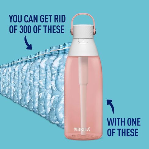 Brita Hard-Sided Plastic Premium Filtering Water Bottle, BPA-Free, Reusable, Replaces 300 Plastic Water Bottles, Filter Lasts 2 Months or 40 Gallons, Includes 1 Filter, Blush - 26 oz. in Saudi Arabia