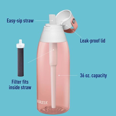 Brita Hard-Sided Plastic Premium Filtering Water Bottle, BPA-Free, Reusable, Replaces 300 Plastic Water Bottles, Filter Lasts 2 Months or 40 Gallons, Includes 1 Filter, Blush - 26 oz. in Saudi Arabia