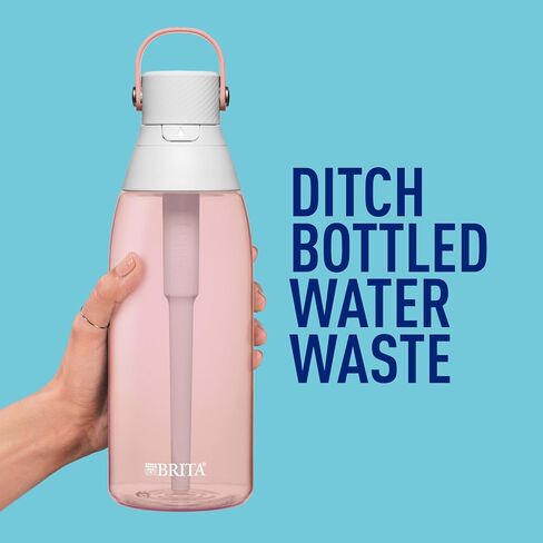 Brita Hard-Sided Plastic Premium Filtering Water Bottle, BPA-Free, Reusable, Replaces 300 Plastic Water Bottles, Filter Lasts 2 Months or 40 Gallons, Includes 1 Filter, Blush - 26 oz. in Saudi Arabia