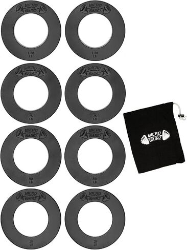 Micro Gainz Calibrated Fractional Weight Plates Set, 8 Piece Olympic Weight Plates Set with Bag, Designed for Olympic Barbells for Strength Training and Micro Loading, Made in USA in Saudi Arabia
