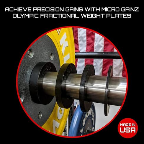 Micro Gainz Calibrated Fractional Weight Plates Set, 8 Piece Olympic Weight Plates Set with Bag, Designed for Olympic Barbells for Strength Training and Micro Loading, Made in USA in Saudi Arabia