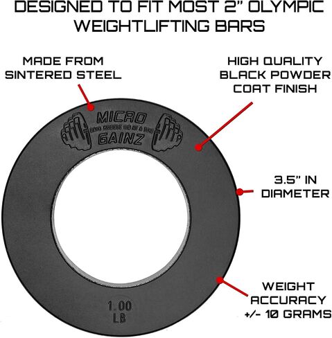 Micro Gainz Calibrated Fractional Weight Plates Set, 8 Piece Olympic Weight Plates Set with Bag, Designed for Olympic Barbells for Strength Training and Micro Loading, Made in USA in Saudi Arabia
