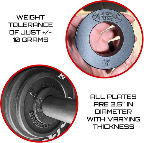 Micro Gainz Calibrated Fractional Weight Plates Set, 8 Piece Olympic Weight Plates Set with Bag, Designed for Olympic Barbells for Strength Training and Micro Loading, Made in USA in Saudi Arabia