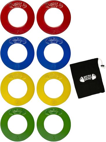 Micro Gainz Calibrated Fractional Weight Plates Set, 8 Piece Olympic Weight Plates Set with Bag, Designed for Olympic Barbells for Strength Training and Micro Loading, Made in USA in Saudi Arabia