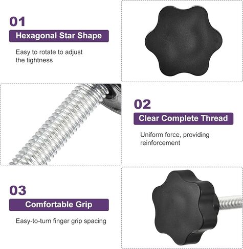 uxcell 5Pcs Star Knobs, M8x35mm Plastic Hex Shaped Clamping Handle Screw Knobs, Hand Tightening Star Screw Knob for Machinery Umbrella Base Replacement in Saudi Arabia