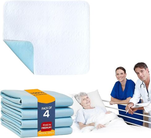 Washable Bed Pads Waterproof for Incontinence, Heavy Absorbent Reusable Pads 30" X 36" (4 Pack), Bed Protector Pads, Underpads Pee Pads for Adults, Elderly, Kids, Toddler and Pets, Absorbent Pads in Saudi Arabia