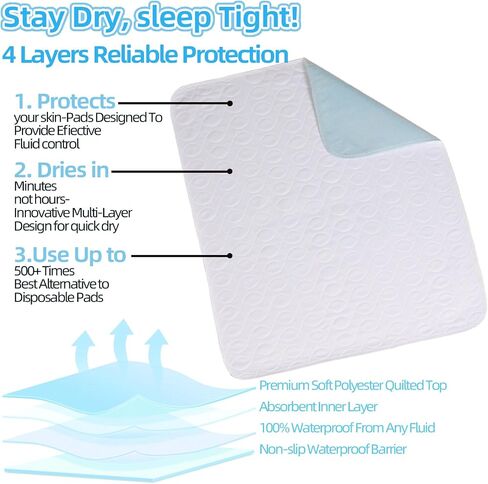 Washable Bed Pads Waterproof for Incontinence, Heavy Absorbent Reusable Pads 30" X 36" (4 Pack), Bed Protector Pads, Underpads Pee Pads for Adults, Elderly, Kids, Toddler and Pets, Absorbent Pads in Saudi Arabia