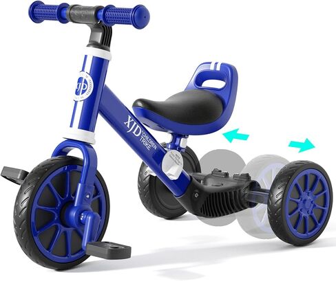 XJD 5 in 1 Toddler Bike, Tricycle for Toddlers 1-3 with Adjustable Seat Height, Removable Pedals, Ideal Balance Bike for Boys and Girls (Blue) in Kuwait