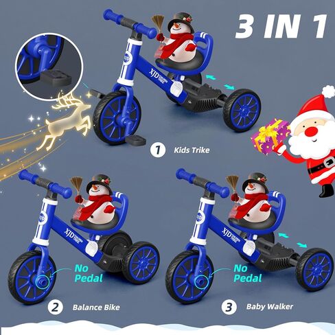 XJD 5 in 1 Toddler Bike, Tricycle for Toddlers 1-3 with Adjustable Seat Height, Removable Pedals, Ideal Balance Bike for Boys and Girls (Blue) in Kuwait