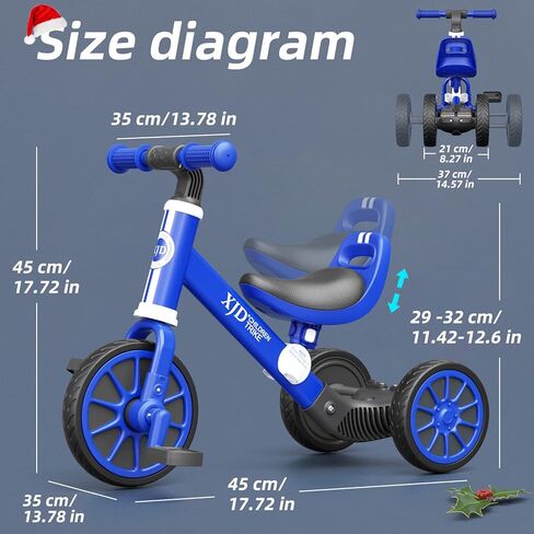 XJD 5 in 1 Toddler Bike, Tricycle for Toddlers 1-3 with Adjustable Seat Height, Removable Pedals, Ideal Balance Bike for Boys and Girls (Blue) in Kuwait