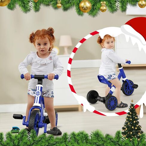 XJD 5 in 1 Toddler Bike, Tricycle for Toddlers 1-3 with Adjustable Seat Height, Removable Pedals, Ideal Balance Bike for Boys and Girls (Blue) in Kuwait