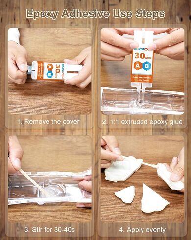 Endhokn Epoxy Glue 30 دقيقة، 2 جزء من غراء الإيبوكسي الشفاف 0.85FL.OZ، علاج بطيء DIY لاصق إيبوكسي لإصلاح السيراميك والبورسلين والزجاج والأكريليك والبلاستيك والخشب والمعادن والحجر، إلخ in Kuwait