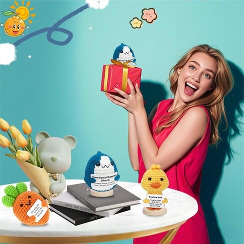 حيوانات كروشيه إيجابية، دعم عاطفي، دمية كروشيه قرش، مخلل بطاطس، ذرة، ديكور غرفة صغيرة مضحكة محبوكة، هدايا مصنوعة يدويًا للنساء والرجال والصديقات والأصدقاء وأعياد الميلاد وعيد الميلاد in Kuwait