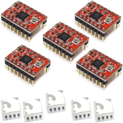 DIGISHUO 5Pcs A4988 Compatible StepStick Stepper Motor Driver Module with Heat Sink for 3D Printer Controller Ramps 1.4(Pack of 5Pcs) (Red) in Saudi Arabia