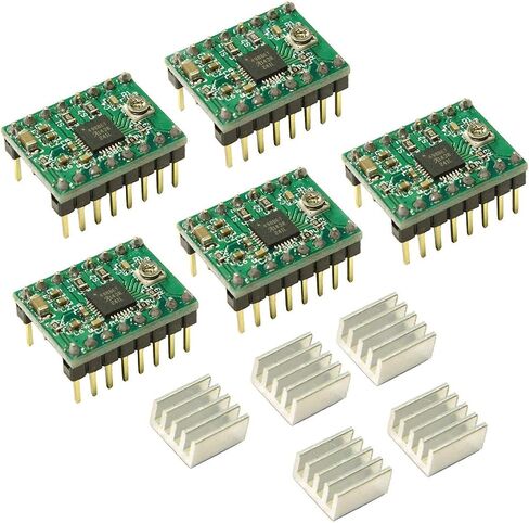 DIGISHUO 5Pcs A4988 Compatible StepStick Stepper Motor Driver Module with Heat Sink for 3D Printer Controller Ramps 1.4(Pack of 5Pcs) (Red) in Saudi Arabia