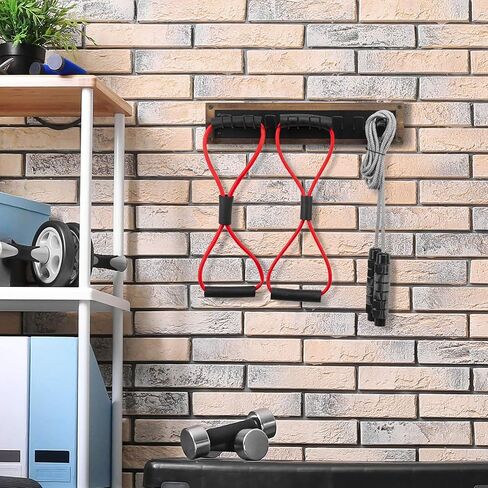 MyGift Rustic Burnt Wood Exercise Equipment Storage Rack with 8 Black Metal Hooks, Wall Mounted Home Gym Hanging Organizer for Stretch Bands, Jump Ropes, Resistance Cords in Saudi Arabia