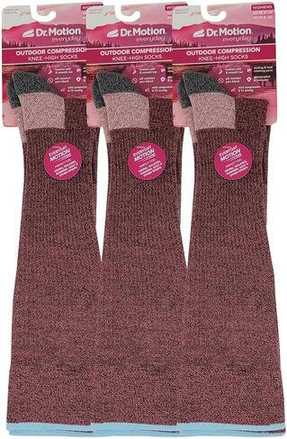 Dr. Motion Compression Knee High Socks (3 Pairs), Arch Support Outdoor Running Hiking Socks for Women in Saudi Arabia