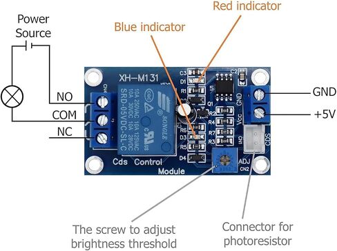 DUTTY XH-M131 Photoresistor Relay Module, DC 12V 10A Light Control Switch Photoresistor Relay Module Detection Sensor Brightness Automatic Control Module with Cable (5 Pcs) in Saudi Arabia