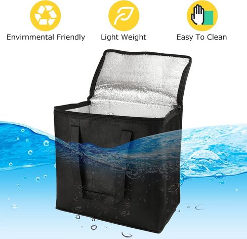 Acrux7 5 Pack Insulated Grocery Bags for Food Delivery, 12.6x8x12.6 inch Foldable Cooler Bag Freezer Tote with Zippered Top, Reusable Shopping Bags for Hot & Cold Food, Stands Upright (Black) in Saudi Arabia