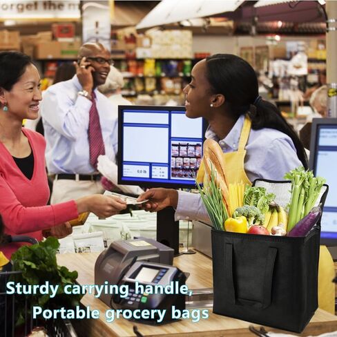 Acrux7 5 Pack Insulated Grocery Bags for Food Delivery, 12.6x8x12.6 inch Foldable Cooler Bag Freezer Tote with Zippered Top, Reusable Shopping Bags for Hot & Cold Food, Stands Upright (Black) in Saudi Arabia