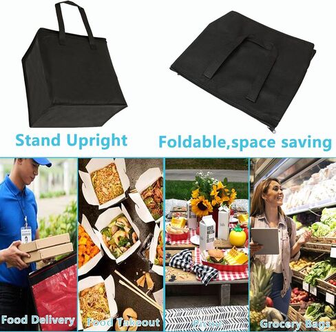 Acrux7 5 Pack Insulated Grocery Bags for Food Delivery, 12.6x8x12.6 inch Foldable Cooler Bag Freezer Tote with Zippered Top, Reusable Shopping Bags for Hot & Cold Food, Stands Upright (Black) in Saudi Arabia