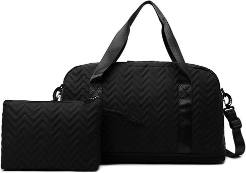Travel Bag with Wash Bag Men's Women's Sports Bag Gym Expandable Wet and Dry Separate Waterproof Slant Travel Bag Business Trip Sports Hospital Weekend Away Duffel Bag (Midnight Black) in Saudi Arabia