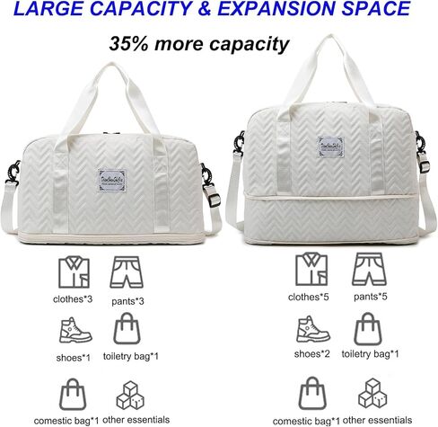 Travel Bag with Wash Bag Men's Women's Sports Bag Gym Expandable Wet and Dry Separate Waterproof Slant Travel Bag Business Trip Sports Hospital Weekend Away Duffel Bag (Midnight Black) in Saudi Arabia
