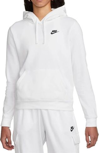 بلوفر بغطاء للرأس للنساء من Nike Sportswear Club Fleece للبالغين DQ5793-10، مقاس M أبيض/أسود in Saudi Arabia
